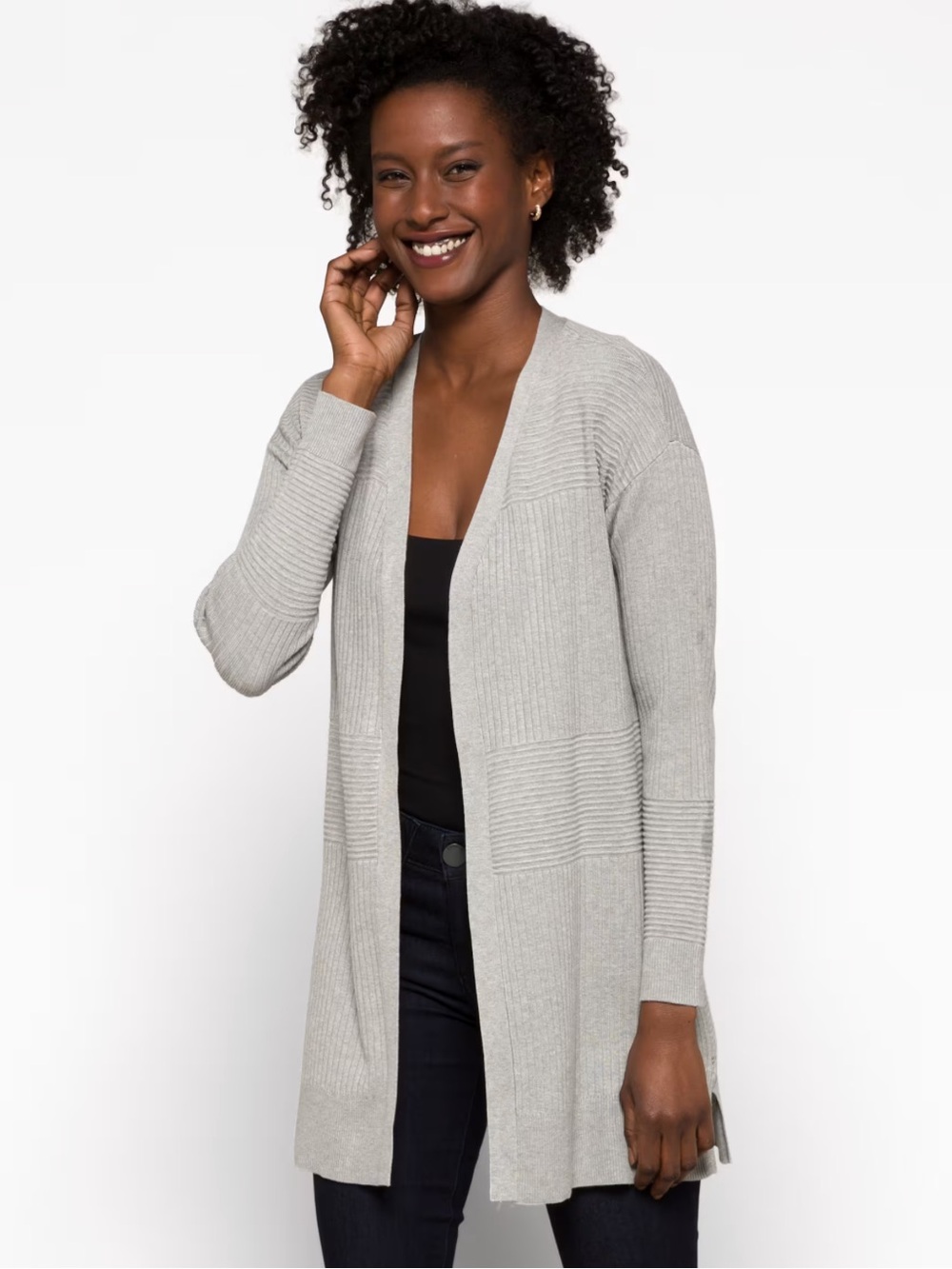 LETY & ME Mira Light Grey Ribbed Open Cardigan